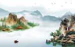 江山多娇小船山水背景墙