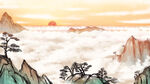 中国风古风水墨山河云朵插画背景