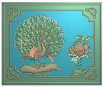 檀雕花鸟牡丹靠背精品新孔雀背板