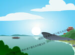 湖边风景插画