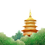 卡通绿色建筑植物元素