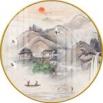 新中式意境水墨山水圆形装饰画图