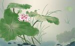 荷花莲花新中式山水背景墙