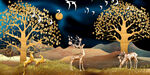 麋鹿黄金树简约装饰画 