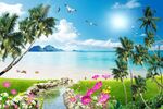 海边风景客厅电视背景墙图片