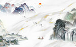 高清 客厅墙画山水 TIF分层