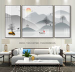 意境山水装饰画客厅装饰画三联画