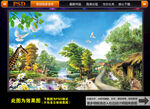 卡通动物森林背景挂画