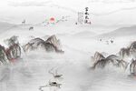 国画山水麋鹿富水长流背景墙
