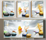 高清梅花鹿鹅卵石三联装饰画