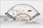 新中式山水花鸟扇子装饰定制壁画