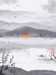 中国风山水水墨意境插画