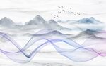 抽象曲线新中式山水电视背景墙