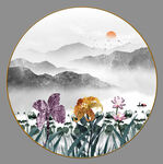 荷花山水画