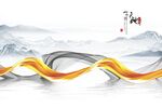 水墨山水抽象线条天地人和背景墙