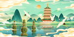 杭州西湖插画