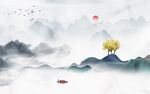 爵士白新中式山水背景墙