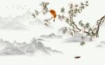 鸟语花香水墨山水背景墙