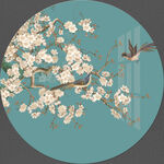 新中式手绘玉兰花鸟圆形装饰画