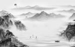 别墅中式风格山水 文件分层 
