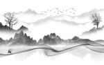 中式 客厅灰山水画 tif分层