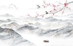 山水梅花新中式背景墙
