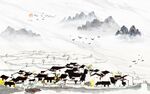 徽派建筑山水画新中式背景墙