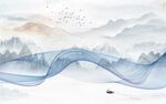丝带曲线山水新中式背景墙