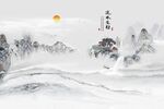 新中式水墨山水流水生财背景墙
