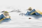 新中式素雅水墨山水抽象烟雾壁画