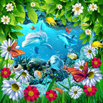 海洋世界海豚立体吊顶天顶壁画