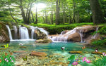 瀑布山水风景画