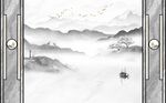 新中式水墨麋鹿山水背景墙图
