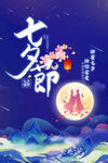蓝色简约中国传统节日七夕海报