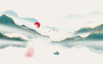 鎏金水墨山水飞鸟背景墙