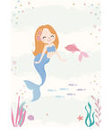 海底可爱的美人鱼卡通插图矢量图