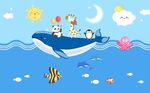 卡通大海鲸鱼海边背景墙