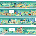 国潮 中海 手绘 地产 插画 