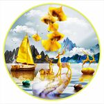 轻奢金色银杏麋鹿一帆风顺装饰画
