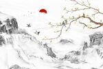中式玉兰简约水墨山水现代背景墙