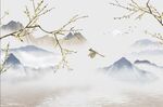 现代工笔花鸟鸟鸣涧山水背景墙