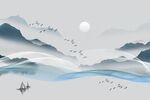 曲线山水抽象烟雾中式背景墙