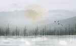 中式朦胧山水树林背景墙