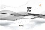 中式曲线山水麋鹿爵士白石纹背景