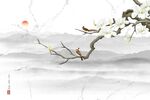 中式山水玉兰花鸟爵士白石纹壁画