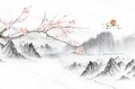 中式花卉山水情背景墙