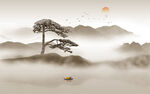 高端迎客松水墨山水画