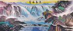 富水长流国画山水装饰画