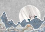 大理石几何小鹿背景墙