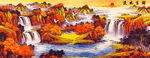 流水生财装饰画国画山水背景墙